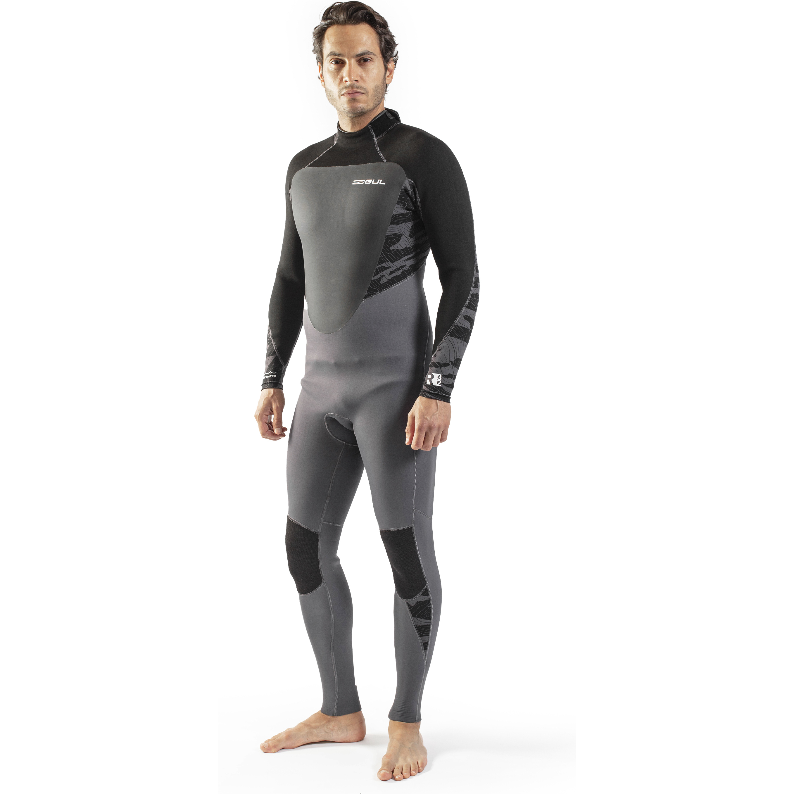2025 Gul Mens Response 3/2mm GBS Back Zip Wetsuit RE1231-C1 - Black / Grey